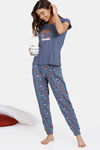 Zivame Looney Tunes Knit Cotton Pyjama Set - Medieval Blue — thumbnail 4
